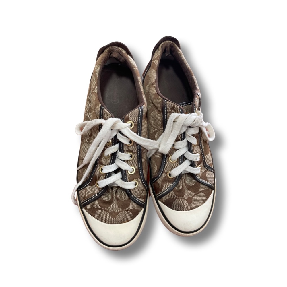 Coach Women's Barrett Sneakers Tennis Shoes Size 7.5 Tan/Brown Low Top Lace-Up
